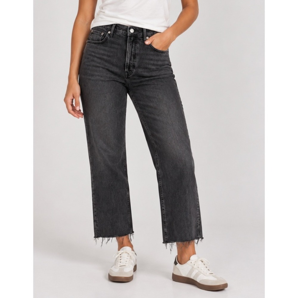 Everlane The Way High Jean 28 Long Washed Black Organic Cotton Raw Hem Straight